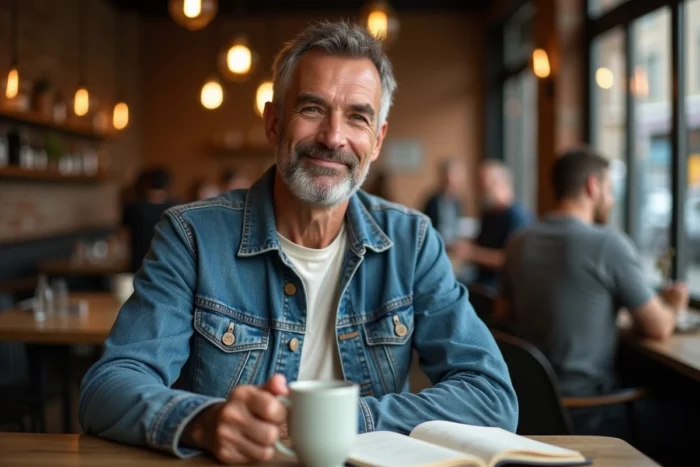 Homme engagé dans la mode éthique prenant des notes dans un café urbain