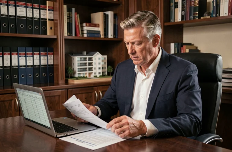 Investisseur immobilier analysant des documents fiscaux pour optimiser sa déclaration en 2024